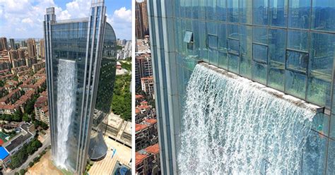 Chinese skyscrapers 350 foot water fall